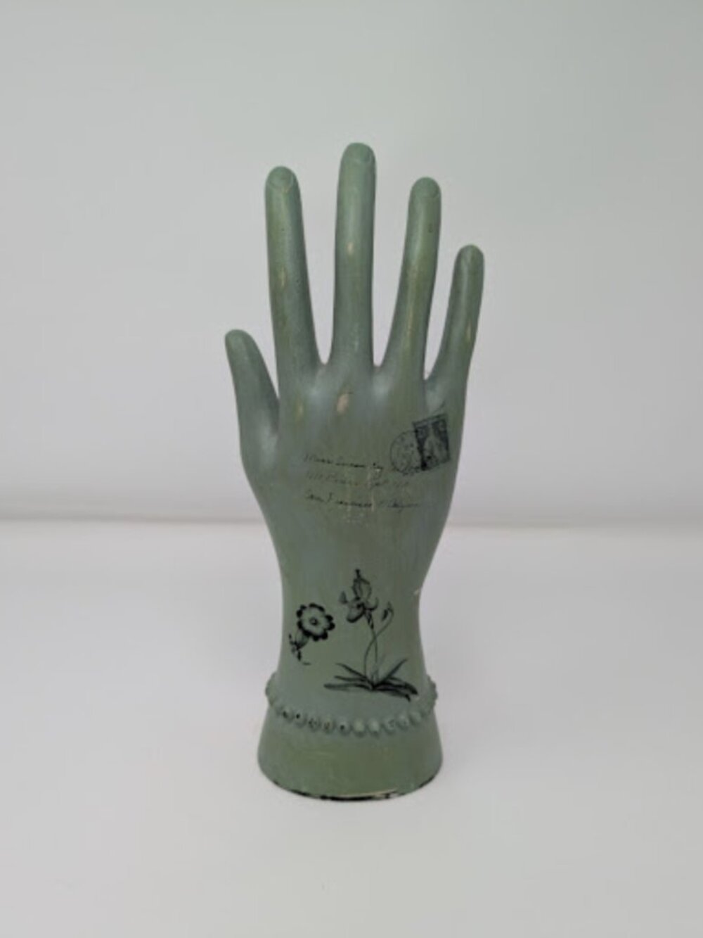 Vintage-Style Ceramic Jewelry Display Hand - Shabby Chic Sage Green